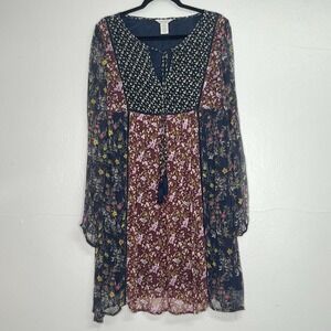 Sundance Dress S Dark Multi Floral Puff Sleeve Sheer Empire‎ Waist Boho Western
